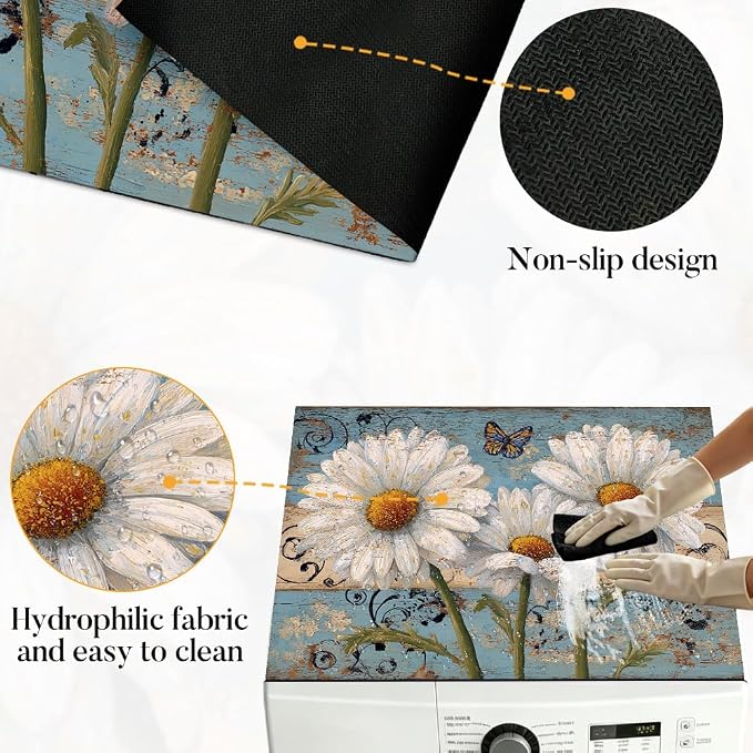 Daisy Garden Washer Dryer Top Cover Mat 28.35x20.47 in | Heat Resistant Cooktop Protector Mat with Non-Slip Backing, Scratch Protection and Countertop Drying Mat.