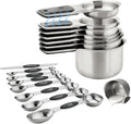 Magnetic Measuring Cups & Spoons Set of 15 | BPA Free,Heavy Duty 304 Stainless Steel,Strong N52 Magnets,Dishwasher Safe with Leveler for Baking and Cooking