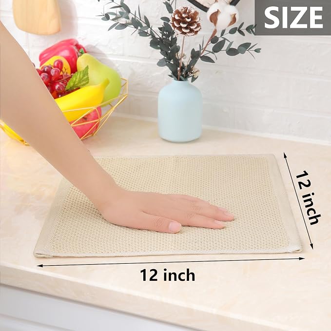 Homaxy 100% Cotton Waffle Weave Kitchen Dish Cloths, 9-Pack, Beige | Ultra Soft Absorbent Dish Towels, Quick Drying Dish Rags with Hanging Loop, 12 x 12 Inches