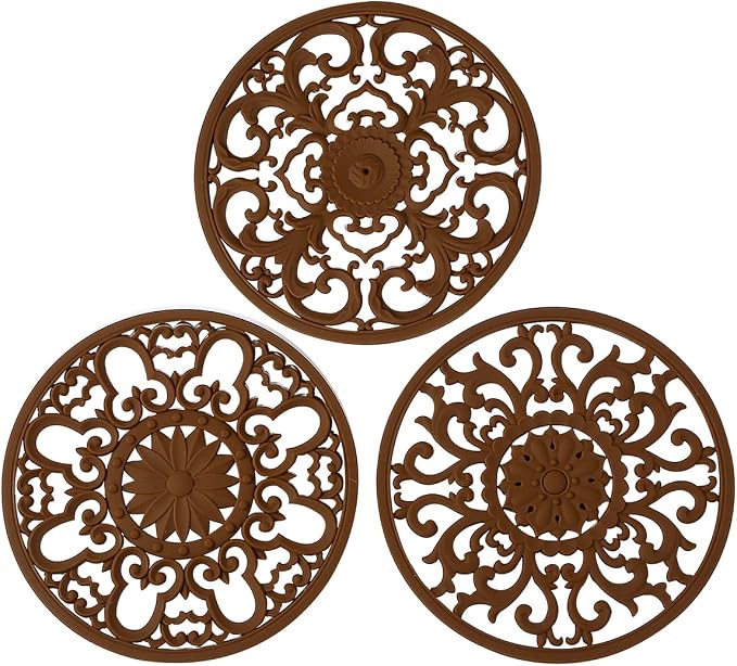 Extra Thick Silicone Trivet Mat for Hot Dishes, Hot Pots and Pans, Pot Holder, Hot Pad to Protect Your Table and Countertop, Kitchen Decor and Accessories,Chocolate Brown,Set of 3