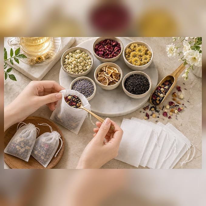 Disposable Tea Filter Bags, Small Muslin Cloth Bags with Drawstrings Cotton | 6x8cm Muslin Drawstring Bags Tea Bags Spice & Herb Bags for Cooking,Loose Leaf Tea, Cooking, Craft