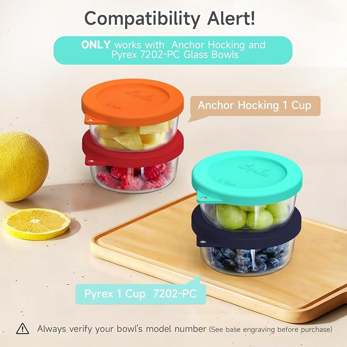 SOPHICO 1 Cup Round Silicone Replacement for Pyrex & Anchor Hocking 7202-PC | Food Grade Silicone, Leakproof、Airtight Lids, Dishwasher Microwave Safe