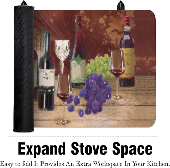 Wine Stove Top Cover for Electric Stoves,Brown Burgundy Grape Farmhouse Stove Top Cover for Kitchen Decor,Heat Resistant Cooktop Protector Mat,Non-Slip Washable Dish Drying Mat 28"x20"