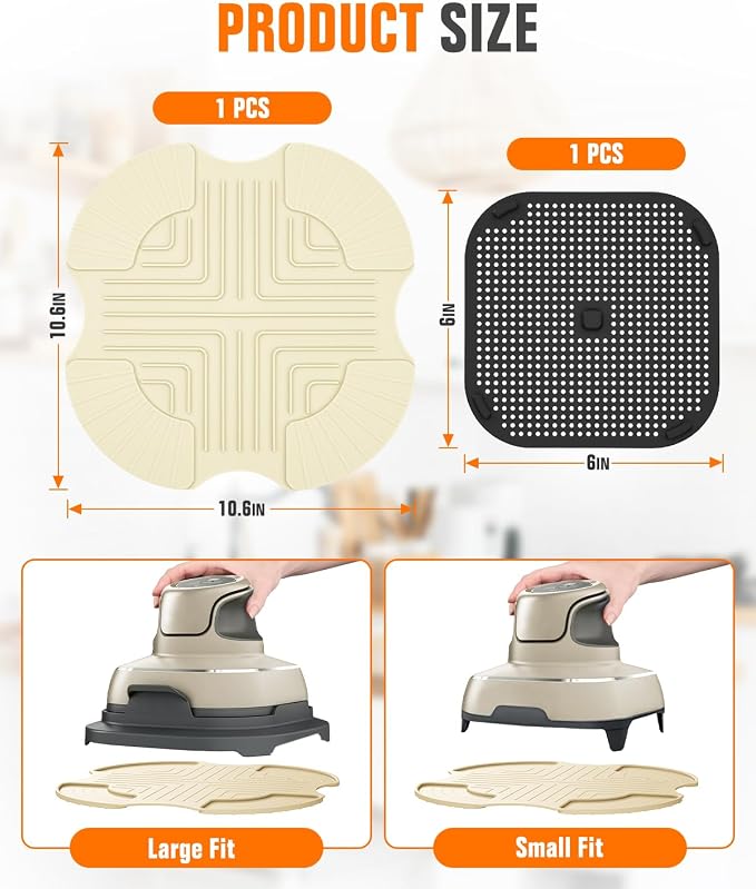 2 PCS Silicone Trivet & Splatter Shield for Ninja Crispi (Off White&Black) | Heat Resistant & Non-Slip Silicone,Blocks Oil Splashes,Guards Countertops,Reusable, Easy To Clean,Dishwasher Safe