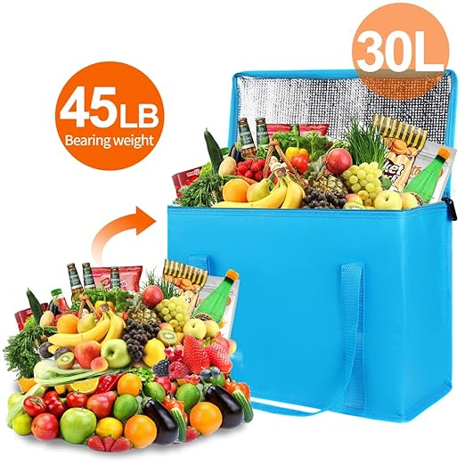 Bodaon 5-Pack Cooler Insulated Food Delivery Bag, Thermal Hot Pizza, X-Large Bags for Grocery/Catering/Shopping, Rideshare Delivery Bag, Large Cold Frozen Accessories, Blue