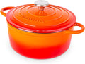 Cast Iron Pot with Lid-Non-Stick Ovenproof Enamelled Casserole Pot, Oven Safe up to 500° F-Sturdy Dutch Oven Cookware - Orange, 5-Quart, 24cm by- Nuovva