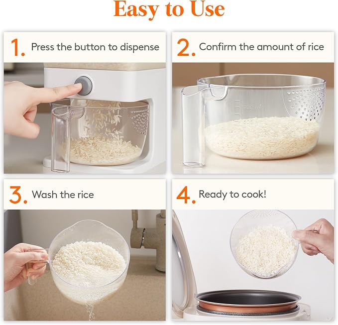 Lifewit Rice Dispenser 25 Lbs, Airtight Storage with Measuring Cup, Clear | BPA-Free 11.3kg Capacity Storage Container for Beans, Corn & Other Small Grains, One-Press Dispensing Bin for Kitchen Pantry