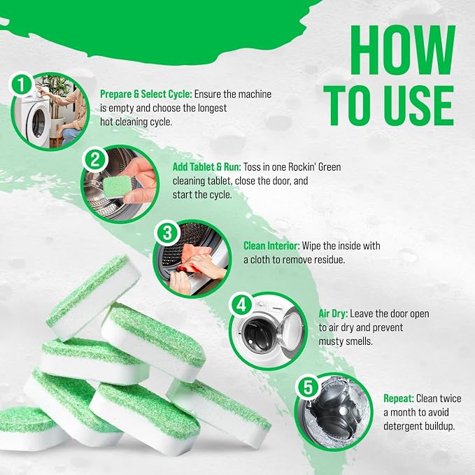 Rockin' Green Washing Machine Cleaner Lime 8 Pk | Deep Cleaning, Deodorizing, for Dishwashers Washing Machines Garbage Disposals, Removes Odor and Residue