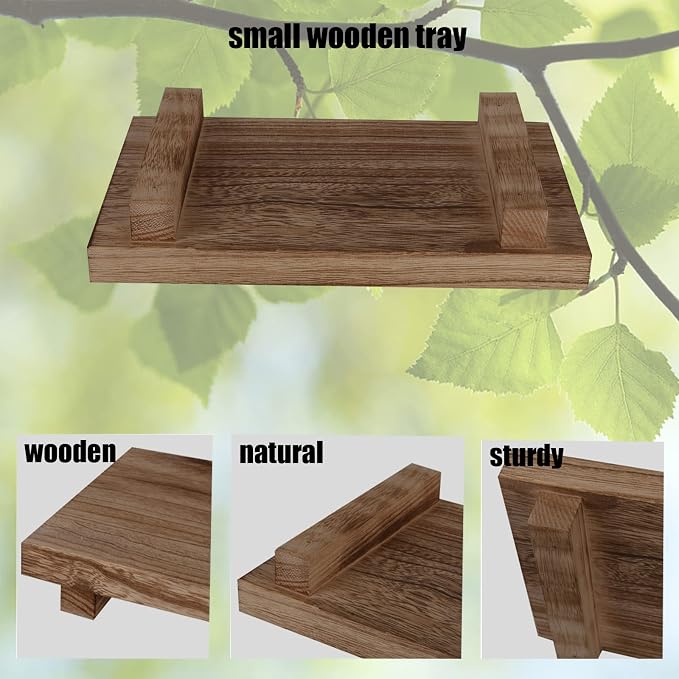Wood Bathroom Tray Farmhouse Decor Kitchen Soap Holder, 9"x6" Brown | Waterproof, Lightweight, Easy Clean, Small Wooden Riser Pedestal Stand Accessories for Office Desk, Vanity, Counter, Sink