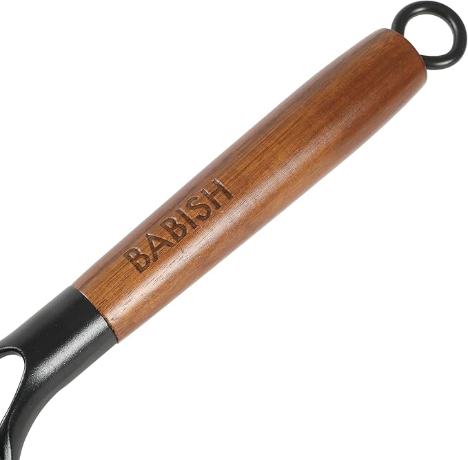 Babish 11 Inch Cast Iron Skillet with Wooden Handle, Pre-Seasoned Nonstick Pan with Honeycomb Textured Cooking Surface, Induction Oven Safe Skillet for Searing, Frying Eggs, Steak and Stir Fry