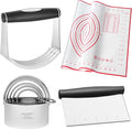 HULISEN 5-Pc Biscuit Cutters, Pastry Scraper, Dough Blender, Silicone Mat | Stainless Steel, Dishwasher Safe, Etched inch/cm Markings, Gift Package, Ergonomic Rubber Grip, Professional Baking Tools