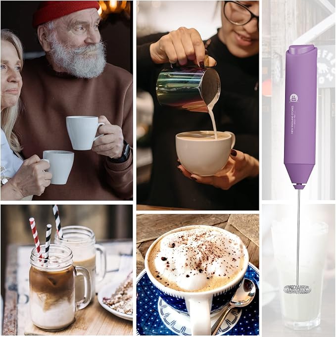 Powerful Milk Frother Handheld Foam Maker, Mini Whisk Drink Mixer for Coffee, Cappuccino, Latte, Matcha, Hot Chocolate, No Stand, Light Purple