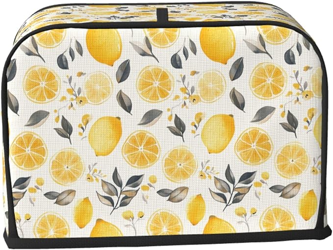 2 Slice Toaster Cover Lemon Watercolor Fruit Dust Proof Washable Kitchen Appliance Cover with Pocket, Oxford Fabric Countertop Toaster Protector for Standard Toasters Small Appliances