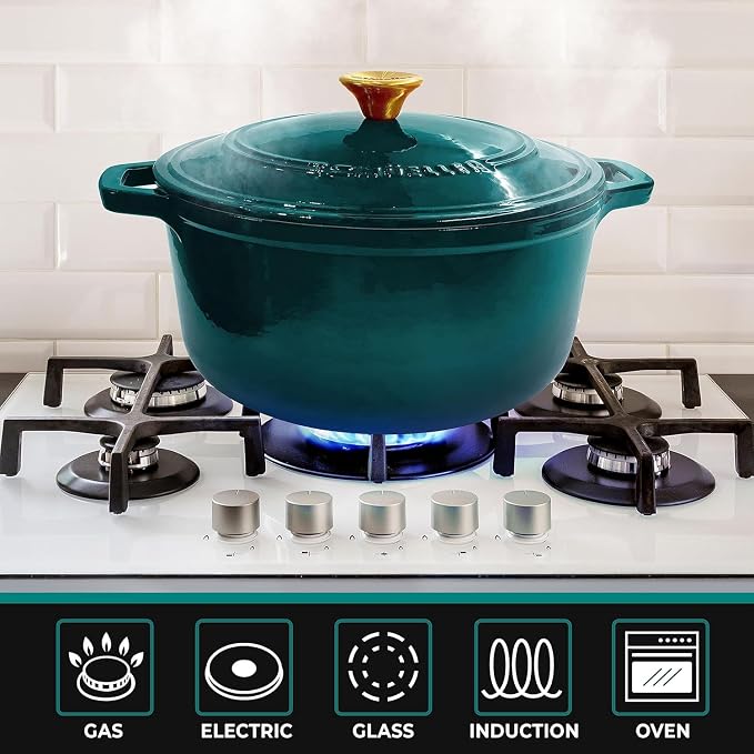 MUELLER HOME 4.5 QT Enameled Cast Iron Dutch Oven, Heavy-Duty Casserole Dish and Braiser Pan with Lid, Oven-Safe up to 500° F & Across All Cooktops, Housewarming Gifts New Home, Emerald | Casserole Dish and Braiser Pan with Lid, Oven-Safe up to 500° F,...