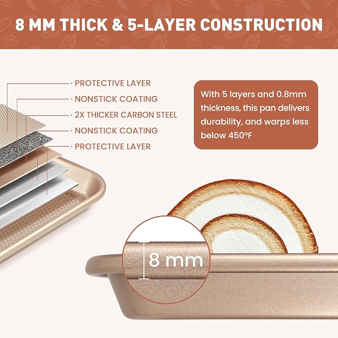 Heavy Duty Baking Sheet with Wire Rack Set, Thickened Carbon Steel pan 17.5"x11.8" with Cooling Rack, Nonstick Baking Pan Warp Resistant, 50 Parchment Sheets for Baking Cookie, Roasting Veggie & Bacon