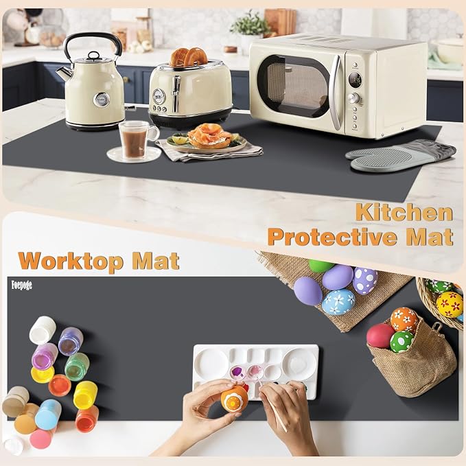 49.2" x 15.7" Large Silicone Mat for Kitchen Counter Protector, Cuttable | Silicon Countertop Protector Mat Heat Resistant Mats for Countertop, Cut to Fit Placemat Ship Roll by Foepoge, Dark Grey