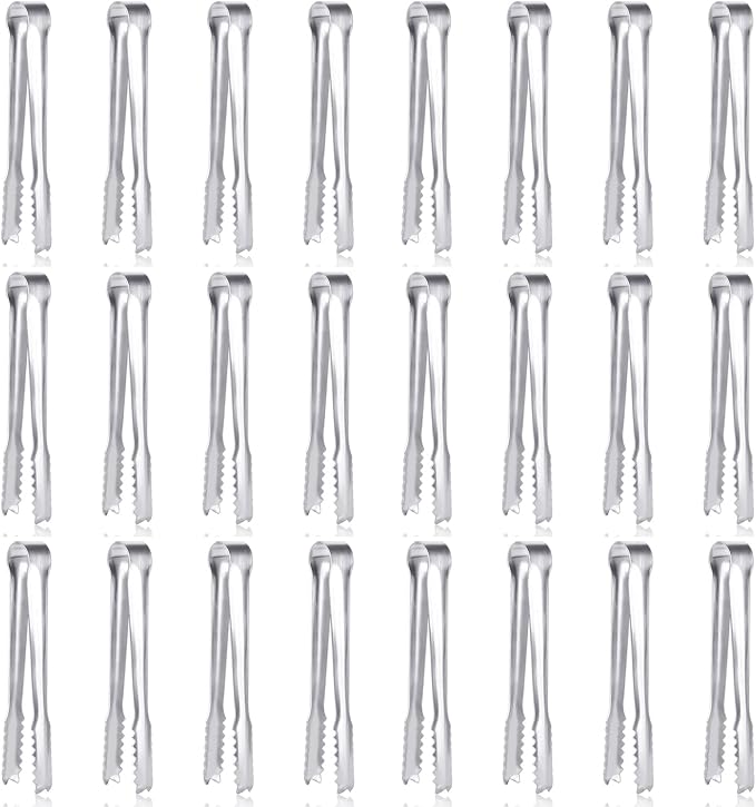 24 Pack Premium Small Serving Tongs,Dmoera Mini Stainless Steel Appetizer Tongs, 5 Inch(12.7cm)
