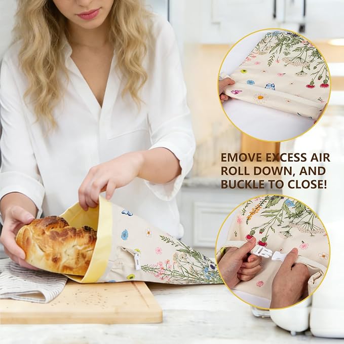 Reusable Beeswax Bread Bags for Homemade Bread & Sourdough, 2-Pack XL Airtight Food Storage Bags, Organic Cotton Linen Covers - Freezer-Friendly Freshness Preservation Keeps Fresh Longer