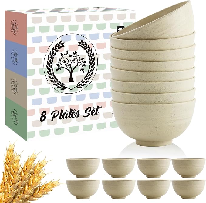 10 OZ Dessert Bowls Wheat Straw Small Bowls Reusable Kids Bowl Mini Bowl for Ice Cream, Side Dishes, Fruit, Snack, Portion Control Unbreakable Lightweight Bowl Set, Microwave Safe (Beige)