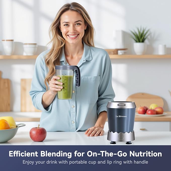 La Reveuse Personal Blender 1000Watts, (1) 24oz To-Go Cup, Gray, LARB2305 | Push to Blend for Frozen Shakes, Smoothies &Food Prep, 6-Leaf Blade, BPA-free Bottle with Portable Spout Lid, Dishwasher Safe