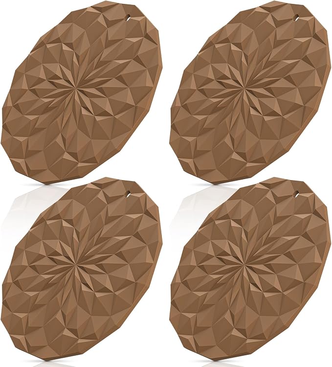 ME.FAN Silicone Trivet Mats - 4 Pack Pot Holders - 7.4'' Thickened Hot Pads for Hot pots, Pans and Dishes, Heat Resistant Silicone Trivet for Table and Counter Top Coffee