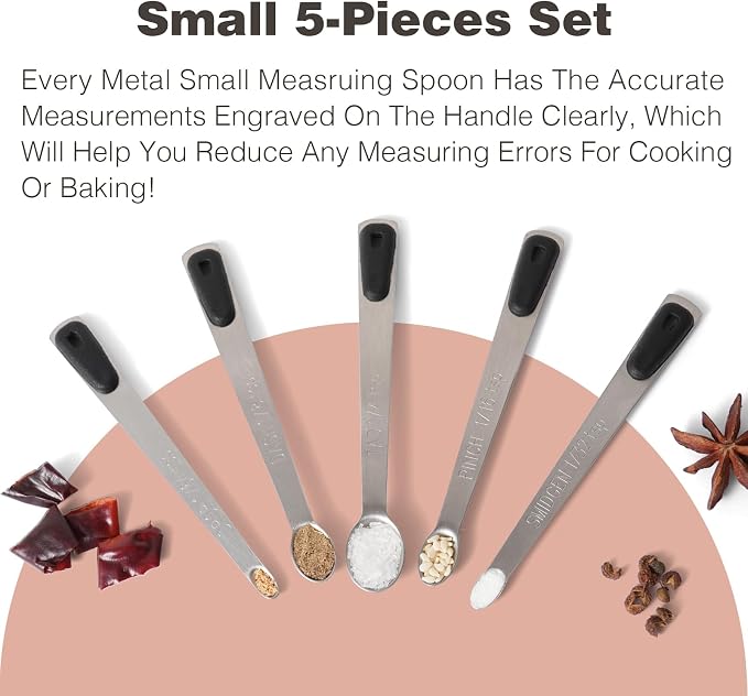 1Pack Small Measuring Spoon Set with Black Silicone Grip | Food-Grade Stainless Steel, High Precision, Dishwasher-Safe, Easy-Read Markings, Multi-Purpose, Lightweight & Durable