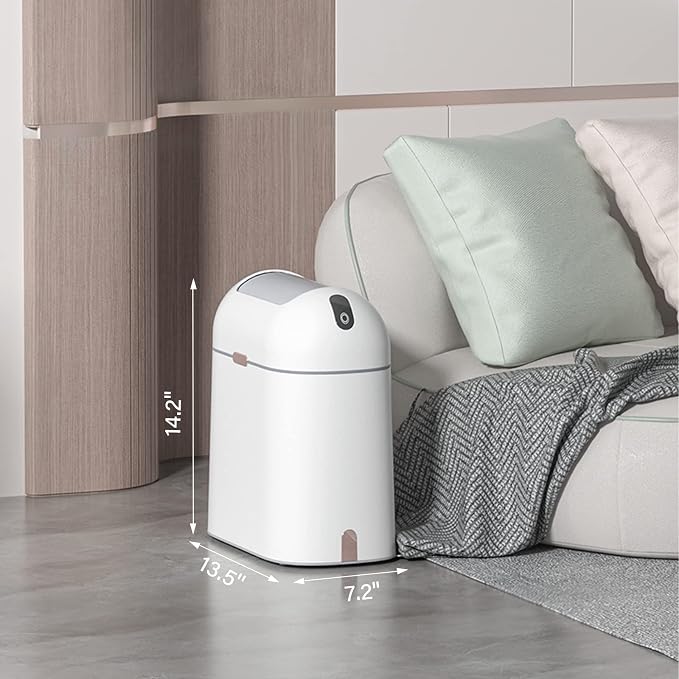 ELPHECO Bathroom Trash Can with lid 2.5 Gallon, Motion Sensor, White Golden | Waterproof Garbage Can, Automatic Waste Basket, Butterfly Lid, Plastic Garbage Bin for Bedroom and Office