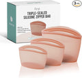 Reusable Silicone Food Storage Bags, 3-Pack Variety Set (2, 3.5, 6 Cups), Made in Korea BPA-Free Silicone, Triple-Airtight Freezer Bags, Microwave Safe, Sous Vide, Zip Lock Pouch, Dry Rose