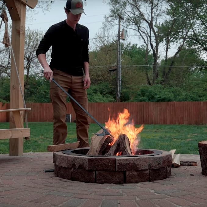 40in Fire Log Tongs Firewood Grabber and Fire Poker Set | Large Fire Pit Tool, Outdoor/Indoor Bonfire Campfire, Backyard Deck Camping Log Grabber, Rustproof, Safely Moves Firewood