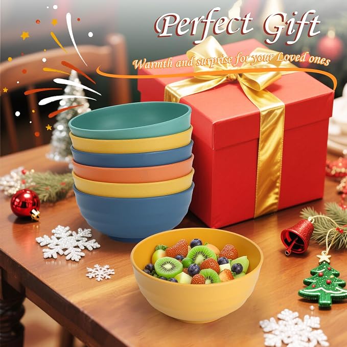 Large Bowls, 60 Oz Salad Bowls, Large Cereal Bowls, 8PCS Unbreakable Wheat Straw Serving Bowls for Pho, Popcorn, Soup & Oatmeal, Microwave & Dishwasher Safe for Kitchen, Camping (Multi)