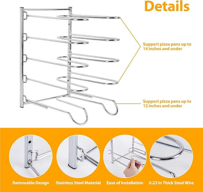 5 Tier Pizza Rack 10.43 x 8.52 x 13 Inches Stainless Steel | Pizza Pan Rack,5 Tier Pizza Riser Compact Design Easy Storage Holds Multiple Pans