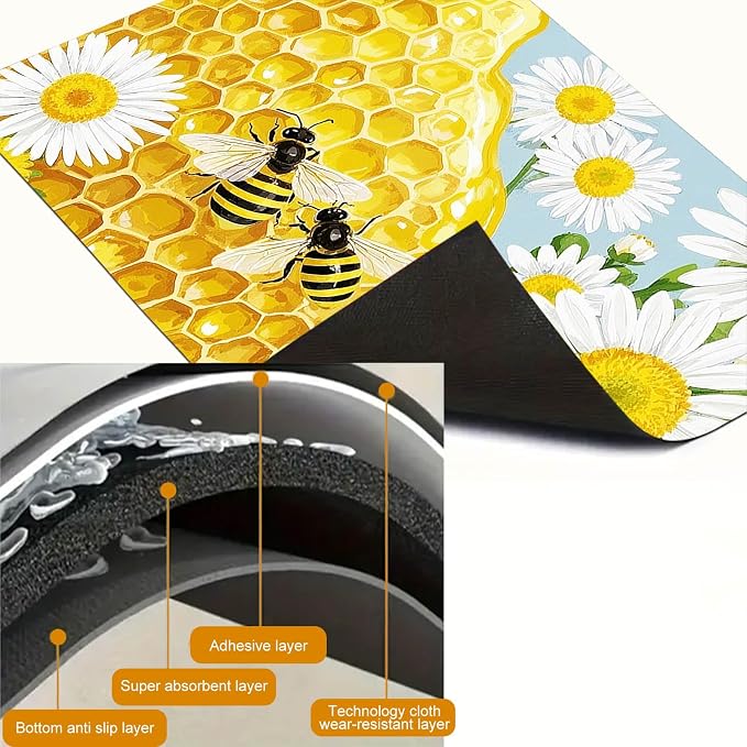 HOMETITUTE Honey Bee Stove Top Cover 28x20 Daisy Honeycomb Mat