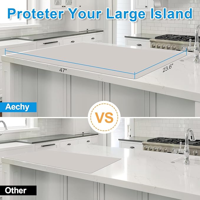 Silicone Mats for Kitchen Counter 47"x23.6"x0.08”, Largest Heat Resistant Mat Shipped Rolled Up Kitchen Island Silicone Countertop Protector Mat Nonslip Extra Large Counter Mat, Light Gray | Largest Size, Heat Resistant, Nonslip, Extra Large Countertop...