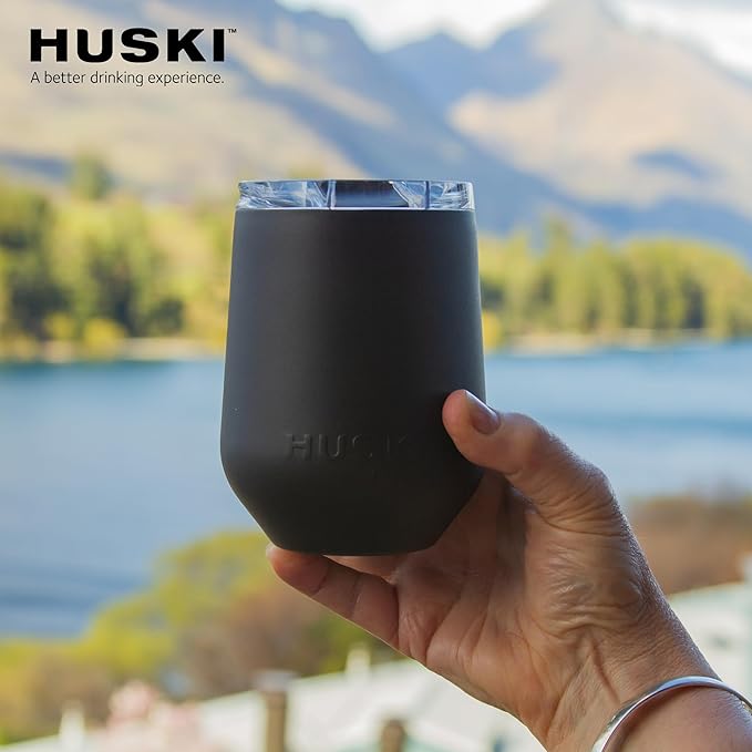 Huski Wine Tumbler 2.0 | NEW | Award-winning Design with Detachable Stem | Premium Stainless Steel Wine Glass with Lid | Triple Insulated Tumbler | 12oz Capacity | Great Gift (Stone Grey)