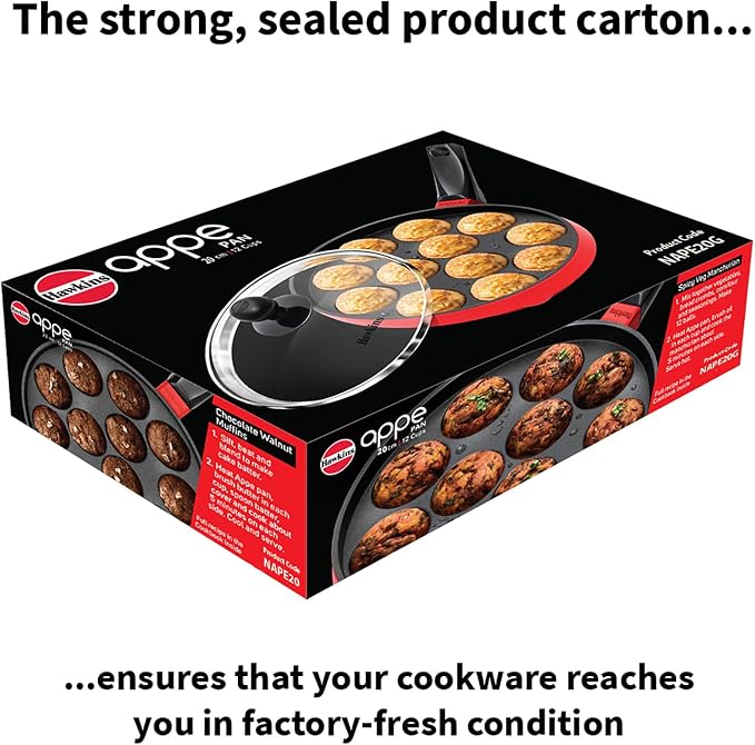 Hawkins Nonstick Appe Pan with Glass Lid, 12 Cups, Diameter 20 cm, Black, Cast Aluminium, Red