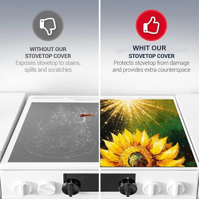 HOMETITUTE Spring Stove Top Cover 28x20 Sunflower Inspirational Art Heat Resistant