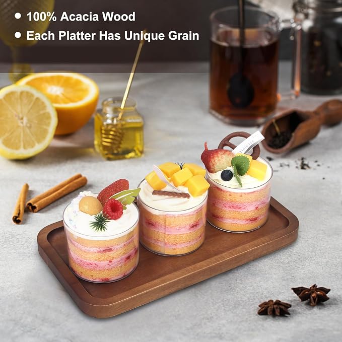 Acacia Wood Serving Trays Charcuterie Board Cheese Platter Wooden Plates | Rectangle Kitchen Dinner Tray Wood Cake Plates Cookie Appetizer Platters Long Snack Dessert Trays for Party Food Platter