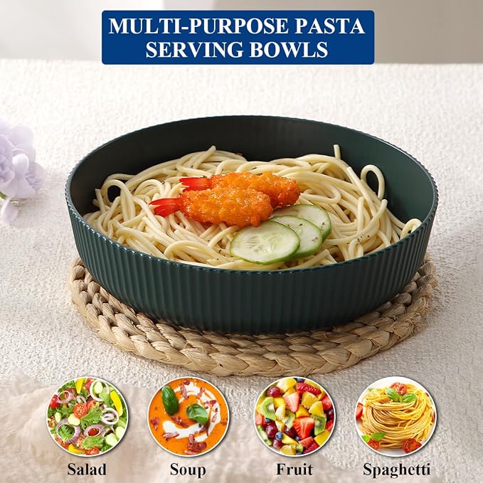 HOMQUEN Pasta Bowls Set of 6, 37oz Salad Bowls Green Soup Bowls, Large Pasta Serving Bowls, Unbreakable Plastic Dinner Bowls, Dinnerware Sets,Valentines Day Gift, Dishwasher Safe (Green)