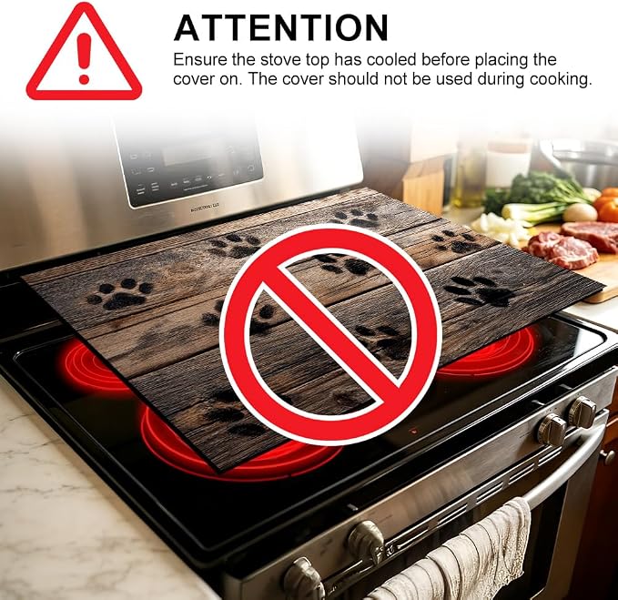Paw Print Stove Top Cover 28x20 Inch Decorative Electric Stove Cover | Heat Resistant Cooktop Protector Mat with Non-Slip Backing, Scratch Protection and Countertop Drying Mat.