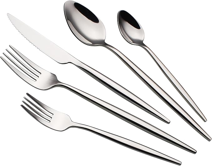 20 Piece Luxury Silverware Set for 4 Mirror-Polished 18/10 Stainless Steel Heavy Flatware Set Modern Cutlery Set Knife/Fork/Spoon Utensil Dishwasher Safe with Gifts