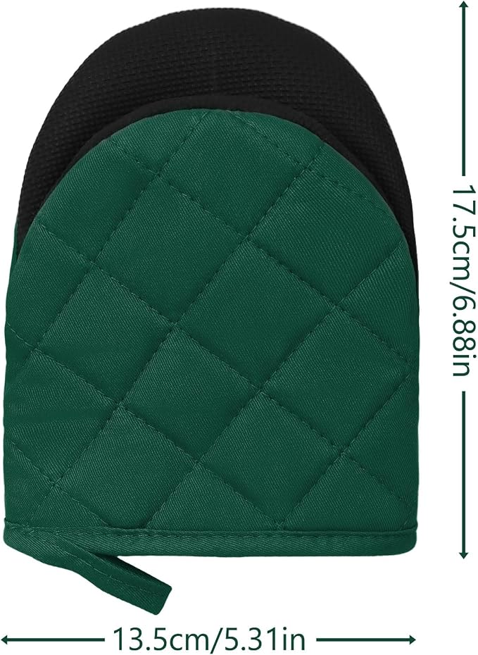 Goldmeet Mini Oven Mitts 2-Pack, 7"x5.5", 500°F Silicone Grip, Army Green | Non-Slip, Heat Resistant, Machine Washable, Hanging Loop, Fits Small Hands, for Baking Grilling BBQ Cooking