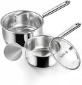 COOKER KING Sauce Pan Set, 1.5 QT & 2 QT Saucepan with Lid, Metal Utensils Safe, No Coating (PFAS/PFOA/PTFE Free), Dishwasher-Friendly, Oven-Safe Up to 900°F, Induction Ready