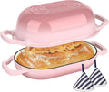 Wildone Enameled Cast Iron Dutch Oven Pot with Lid, Oval Bread Oven | Loaf Cast Iron Bread Pan for Homemade Bread Baking, Meatloaf Pan with Lid, 5.5QT, Pink