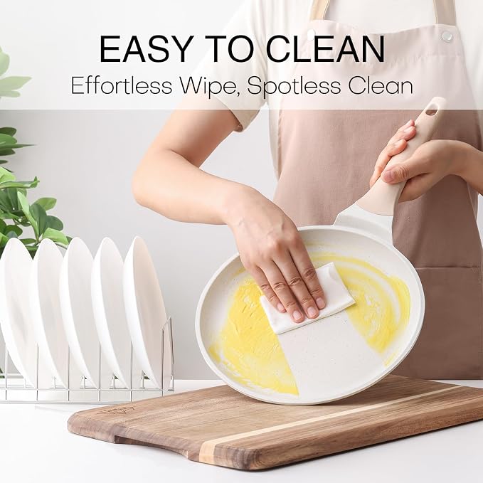 Kordisen Crepe Pan Nonstick, 12 Inch Healthy Coating Comales para Tortillas Dosa Pan with Spreader, Induction Compatible, PFOA Free (White)