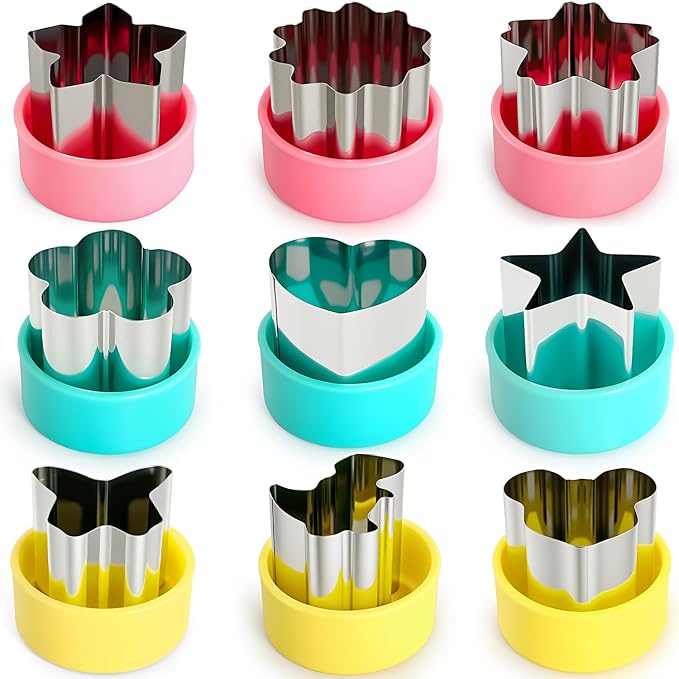 Mini Fruit Vegetable Cookie Cutters Shapes Set - 9Pcs 1.5 inch | Stainless Steel, Detachable PP Covers, Safe for Kids, Dishwasher Safe, Can Cut Cheese, Sandwich, Fondant, Dough, Craft Clay