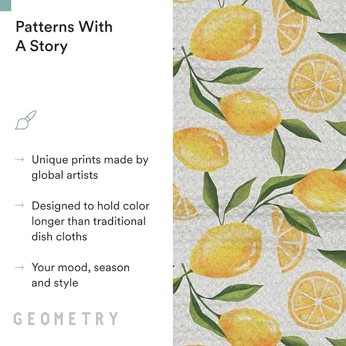 GEOMETRY Kitchen Dish Cloths - Spring & Summer Collection - Premium Dishcloths with Geoweave - Absorbent & Fast Drying Kitchen Towels - Lemon Delight, 10" x 10" - 3-Pieces