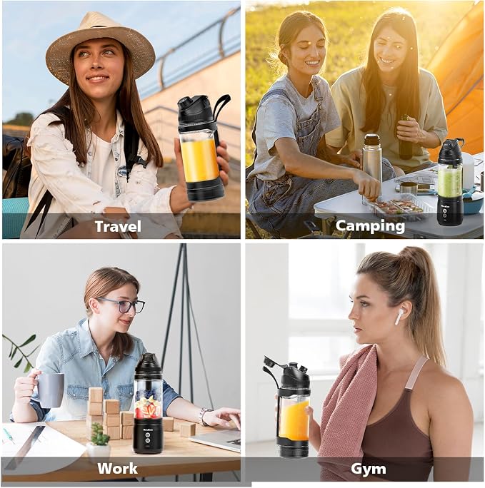 Portable Blender Personal Juicer for Shakes Smoothies with Travel Lid | 24 Oz Electric Protein Shaker Bottle, USB-C Rechargeable, Mini Small Cordless Blender Cup for Kitchen Travel Gym