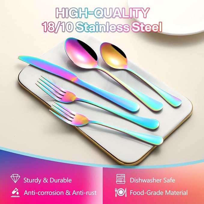 30 Piece Silverware Set, Flatware Cutlery Set for 6, 18/0 Stainless Steel Silverware, Durable Home Kitchen Eating Tableware Set,Restaurant, Wedding, Party,Dishwasher Safe