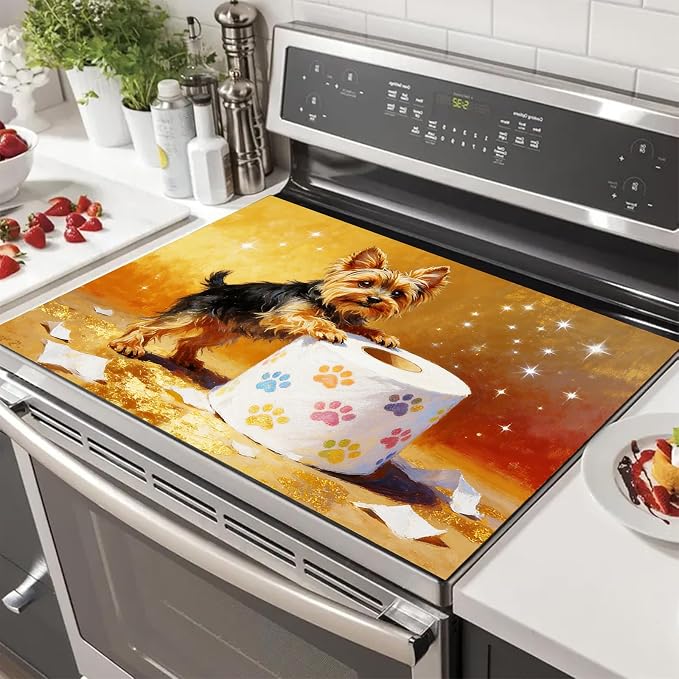 HOMETITUTE Spring Stove Top Cover 28x20 Dog Paw Artwork Heat Resistant Protector