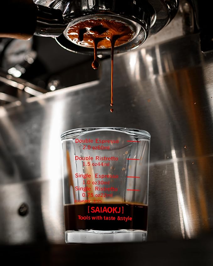 Shot Glass Measuring Cup Set, 2 Pack 2 Oz Square Espresso Glasses (Red) | Square glass measuring cups feature oz, ml, tsp and tbsp markings for espresso, liquor, medicine, desserts and recipes